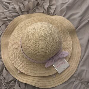 Beige Straw Hat with Lavender Ribbon